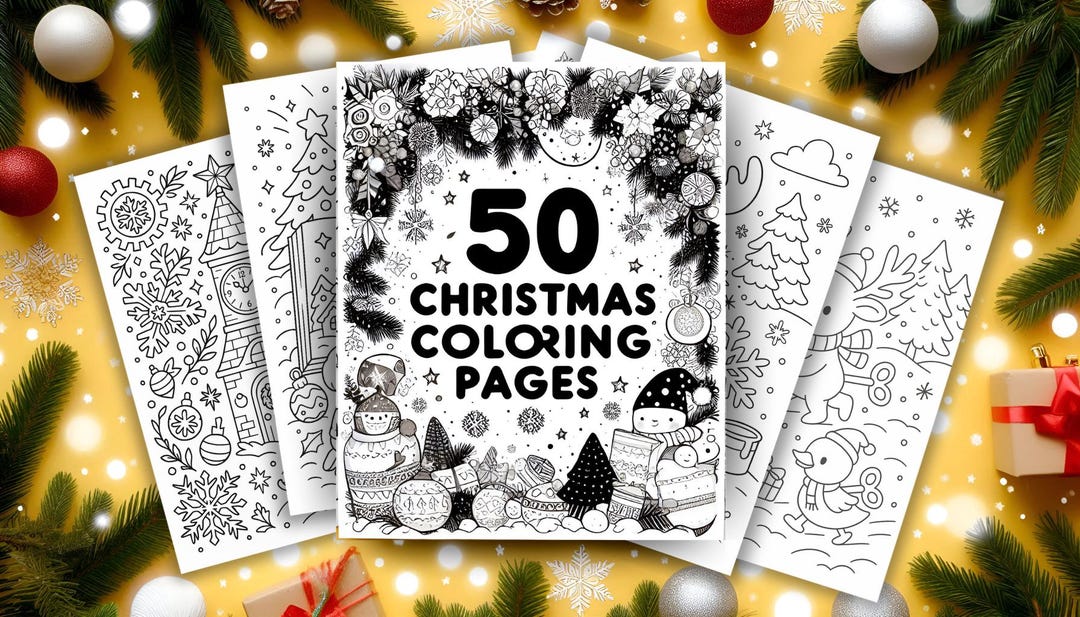 50 Christmas Coloring Pages | A4 Kids Printable Bundle | Holiday Line ...