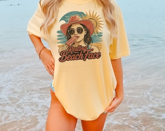 Resting Beach Face Retro Graphic Tee, Summer Vacation Shirt, Comfort Colors Cotton T-Shirt