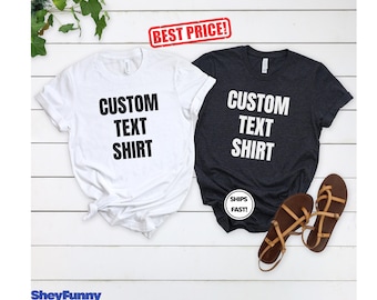 Custom Shirt, Personalized Block Font Text T-Shirt, Custom Short Sleeve Cotton Tee