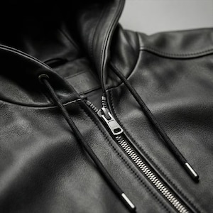 Close-up of genuine black leather showing natural grain and texture