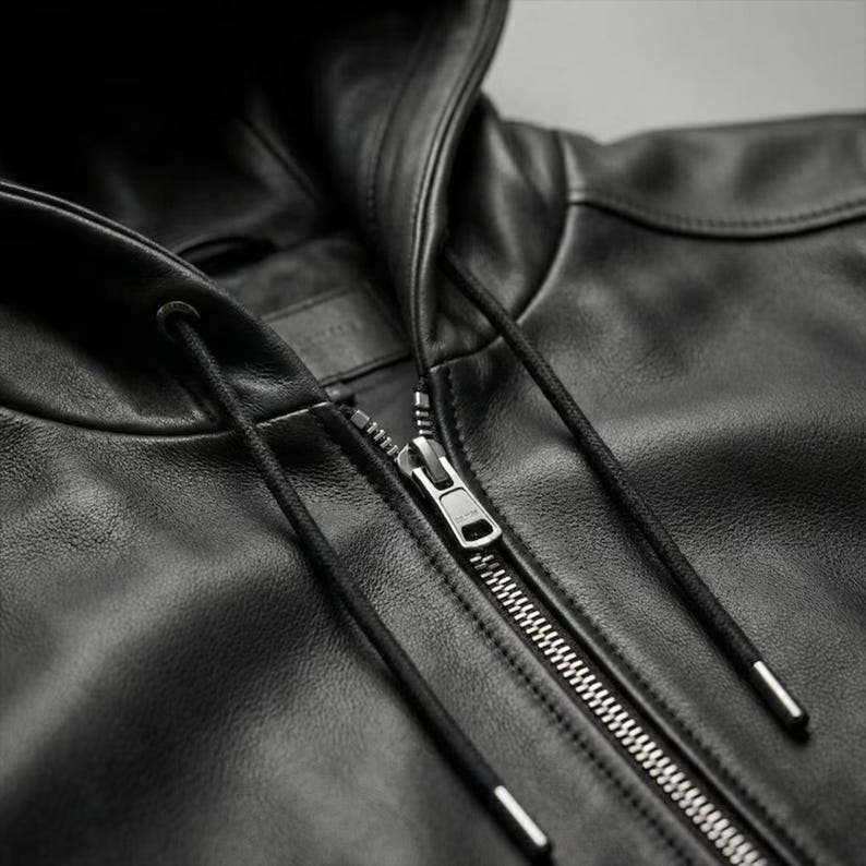 Close-up of genuine black leather showing natural grain and texture