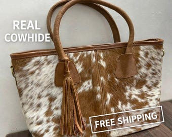 Bolso de mano de piel de vaca para mujer, bolso de hombro estilo western con pelo