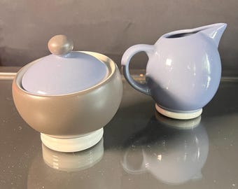 Vintage Pfaltzgraff "Mystic" Creamer and Sugar Bowl in Charcoal and Lavender