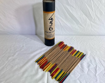 Pick Up Sticks in Original Canister---1940s Version of 456 Pick Up Sticks---Continental Game---Wooden Sticks Classic Game===Pick Up Stix