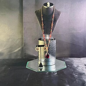Vintage Ruby Teardrop Costume Jewelry Set: Necklace and Earrings