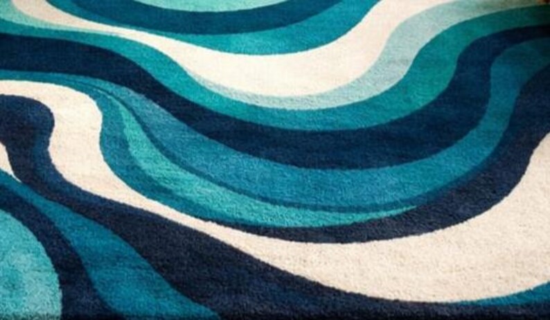 Handmade Abstract Wave Rug, Blue Teal Ivory Wool Area Rug, Modern ...