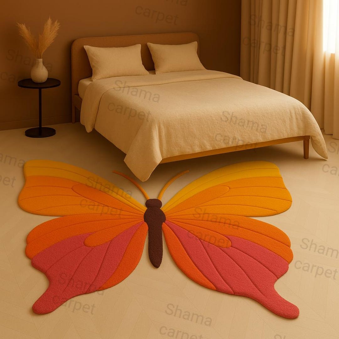 Handmade Butterfly Shape Wool Rug | Colorful Tufted Accent Carpet for ...