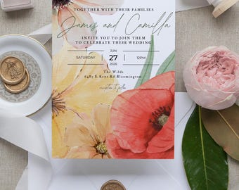 Watercolor Floral Wedding Invitation Template | Boho Garden (Digital Download)