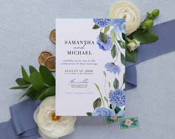 Blue Floral Wedding Invitation | Digital Download | Elegant | Printable