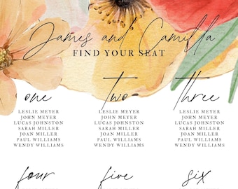 Watercolor Floral Seating Chart Template | Garden Wedding (Digital Download)