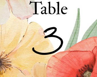 Watercolor Floral Wedding Table Numbers | Editable Canva Template (Digital Download)