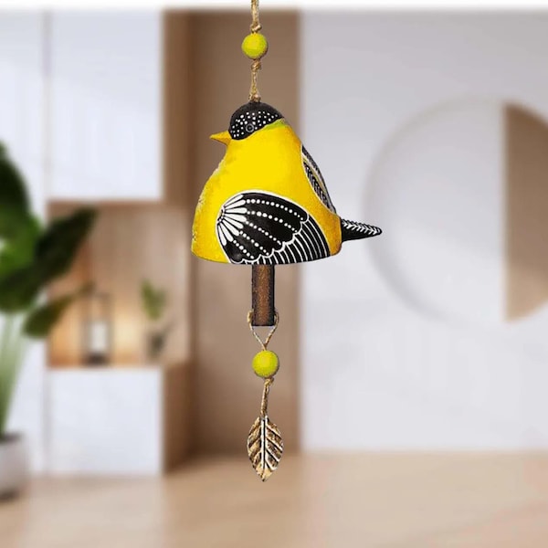 Estatueta de pássaro, sinos de vento, enfeites pendurados, sinos de vento coloridos, decoração para casa, decoração de quintal/parede, enfeite de pássaro, decoração para casa