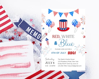 Fourth of July Invitation Patriotic 4th of July Invite Independence Day Party in the USA