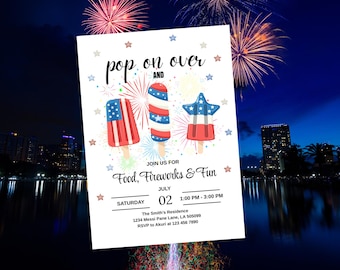 4th of July USE independence day Invitation, Editable Popsicle July 4 Invite card, July 4 Party invitation