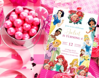 Princess birthday invitation, Editable Princess Birthday Invitation Party, Fourever A Princess Invitation 4th Birthday Invite Princess Party