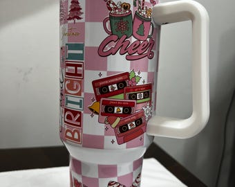 Retro Hippie Santa Clause | 40 oz Tumbler with handle | Pink | Merry and Bright | sublimation