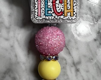 Beaded Pharmacy Technician Badge Reel | ID Badge | Medical | Acrylic Flatback
