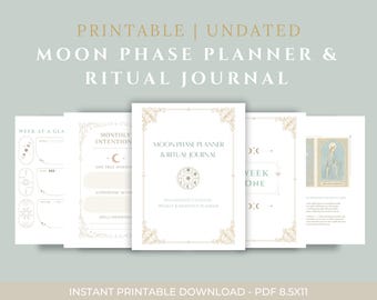 Afdrukbare Lunar Planner & Witch's Ritual Journal | Herbruikbaar werkboek maancyclus van een jaar | Digitale download fluwelen heks (8,5 x 11 pdf)