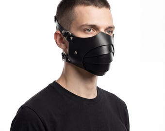 Kunstleder Untere Gesichtsmaske für Cosplay | Verstellbare Mundmaske mit Schnallen | Kostümzubehör für Erwachsene