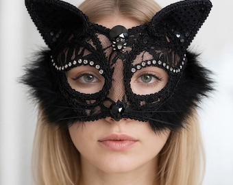 Lace Cat Ear Masquerade Mask | Costume Mask for Women | Cosplay Party Accessory