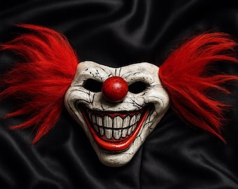 Máscara de payaso "Dulce como el caramelo" / Máscara facial de cosplay de terror con pelo rojo / Disfraz de Halloween aterrador