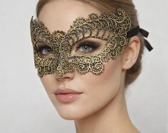Máscara de encaje dorado para mascarada / Máscara veneciana unisex para ojos / Máscara elegante para fiesta