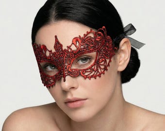 Máscara de encaje rojo para disfraces / Máscara de ojos estilo veneciano para cosplay