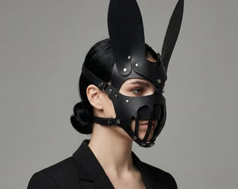 Bunny Ear Faux Leather Mask | Costume Accessory