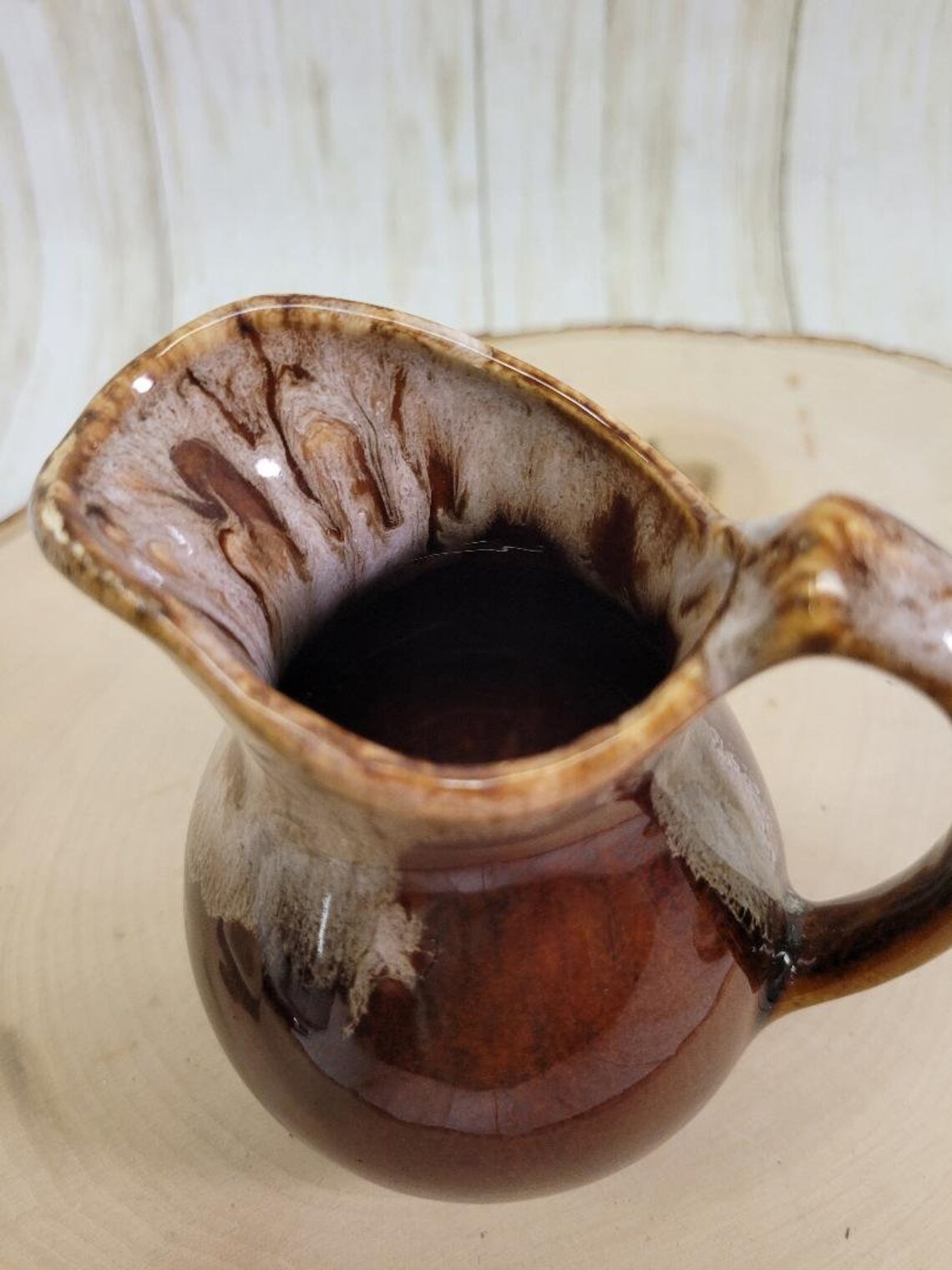 Brown drip glaze pitcher creamer 1950s vintage unmarked Etsy