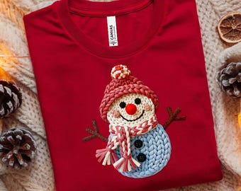 Christmas Crochet Snowman PNG, Sublimation Design (Digital Download)