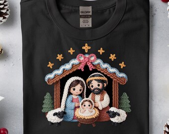 Christmas Nativity, Christian Family, Crochet Yarn PNG (Digital Download)