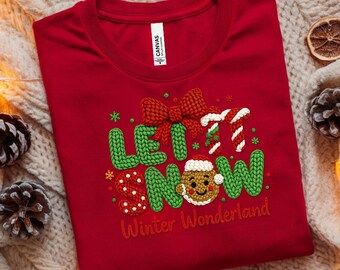 Christmas Crochet Let It Snow PNG, Sublimation Design (Digital Download)