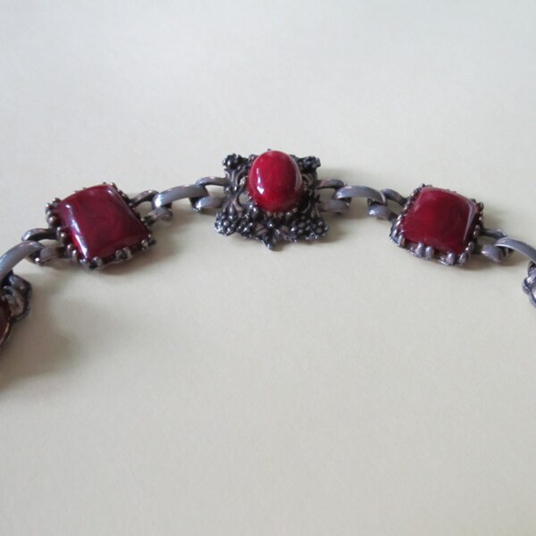 Vintage Red Glass Cabochon Victorian Bracelet