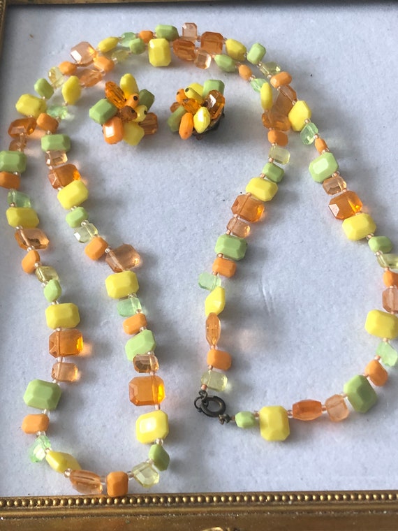 Vintage W Germany Orange Green Yellow Lucite Neckl