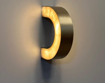 Lunaro - Marble Wall Light, Brushed Brass Stone Sconce, Modern Luxury Bedroom Lighting, Sculptural Marble Wall Sconce