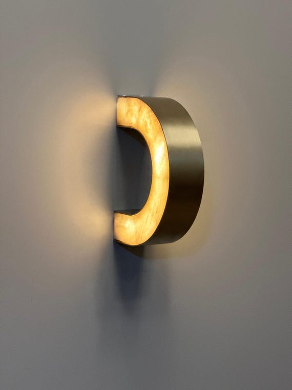 Lunaro - Marble Wall Light, Brushed Brass Stone Sconce, Modern Luxury Bedroom Lighting, Sculptural Marble Wall Sconce