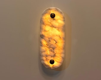 Xlendi - Marble Wall Sconce, Hand-Carved Stone Wall Light, Modern LED Bedside Sconce, Minimalist Luxury Lighting