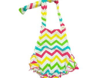 Preloved Baby Chevron Ruffle Halter Romper - Size Small