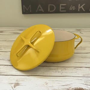 Vintage Yellow Enamelware Pot with Lid - Danish Kitchen Decor