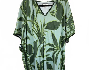 Tuckernuck Tropical Palm Terrycloth Hooded Coverup Kaftan Dress Green M/L