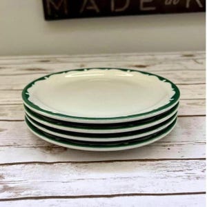 Shenango China Dinner Plates Green RimRol WelRoc Set of 4 9.5in