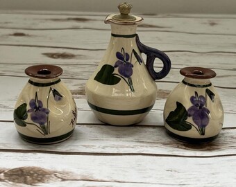 Vintage 1947 Devon Violets Torquay Pottery Perfume Bottle Set Of 3