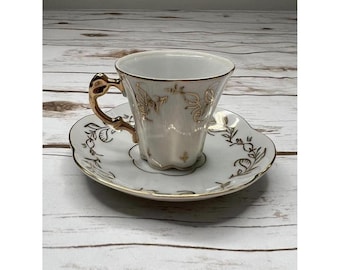 Vintage Porcelain Demitasse Cup and Saucer Set with Gold Trim