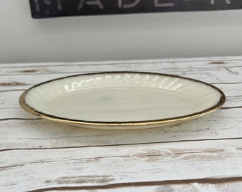 Fire King Elegant Milkglass Oval Serving Platter with Gold Trim