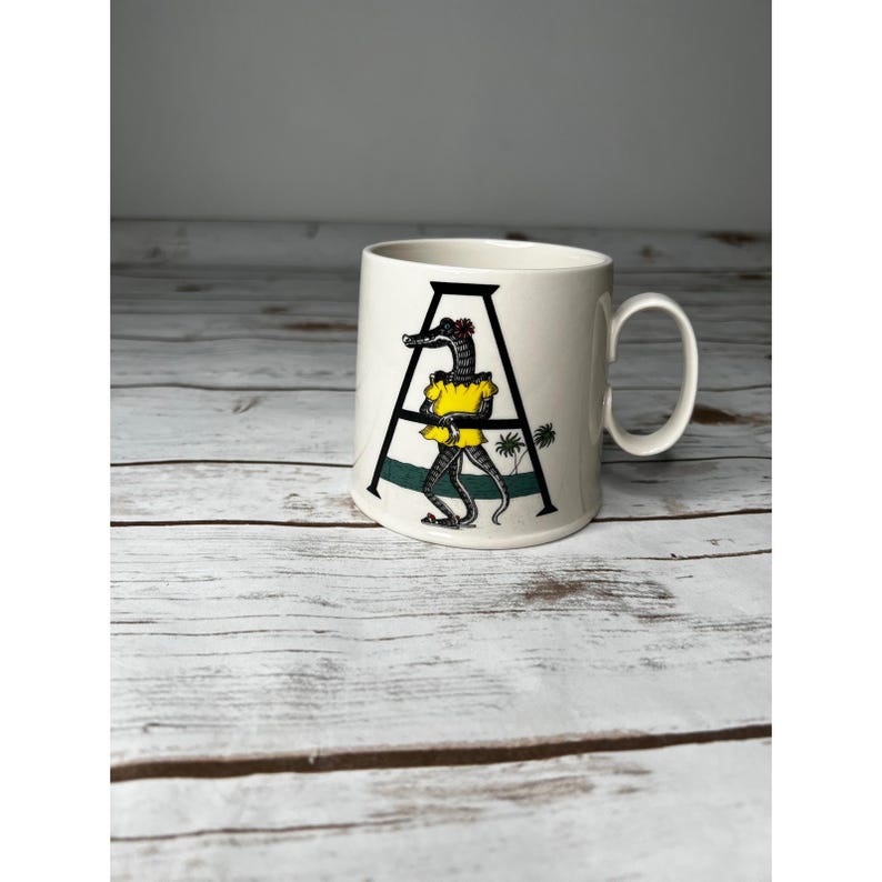 Anthropologie Mug Cream Florence Balducci Letter A Alligator oz image 1