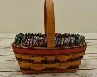 VTG Longaberger Handwoven Basket Brown Red Green Easter Liner 1997 7.5in