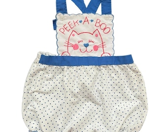 Vintage 70s Peek-A-Boo Cat Baby Romper-OS