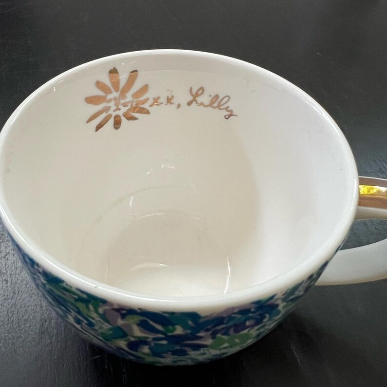 Lilly Pulitzer 12oz Ceramic Mug w/blue Floral Print & Gold Accents immagine 4