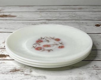 Vintage Fire King Fleurette Milk Glass 9" Plates Anchor Hocking - Set of 3