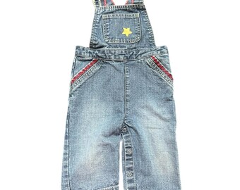 Vintage GAP Denim Overalls with Red and Yellow Details 6-12m